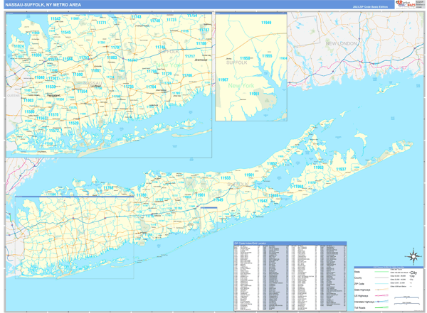 Nassau-Suffolk, NY Metro Area Zip Code Map
